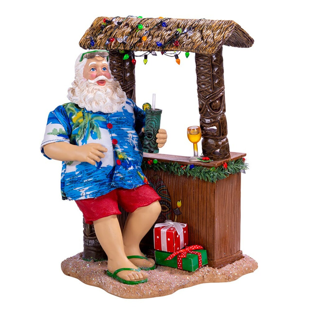 KSA Beach Santa Claus in Tiki Bar Christmas Figurine - 11"